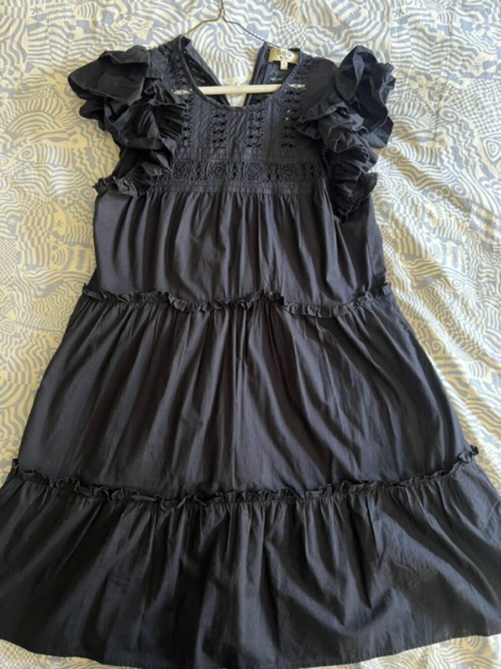 Deep Navy Blue Sea New York Cotton Ruffled and Eyelet Dress, Size 6 (Runs large)